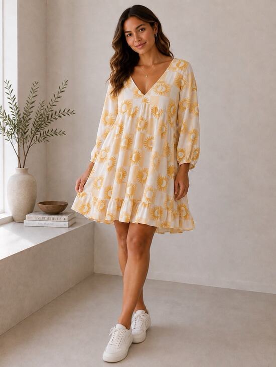 Label of Love Dresses & Skirts - Label of Love Sun Moon Checker Tunic Dress L Yellow White Boho Celestial